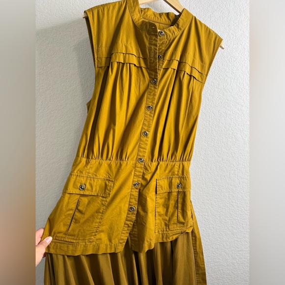 Anthropologie Sleeveless Vested Pleated
Midi Dress XL Utility Pockets Self Belt - Picture 6 of 16